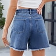 thumbnail image 2 of Pantalones cortos de mezclilla con abertura frontal for mujer, pantalones cortos casuales de verano con flecos y dobladillo crudo de talle alto, 2 of 7