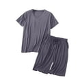 thumbnail image 3 of HVOBTTY Mens Casual Pajama Set, Summer Pajama Set for Men, Men's Soft Comfy Solid Color V Neck Short Sleeve Top and Shorts Elastic Waist Sleepwear Lightweight 2 Piece Pajama Set Dark Gray, XL, 3 of 5
