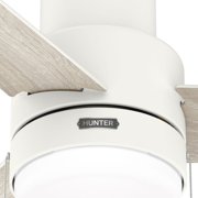 Hunter 52 inch Indoor Ceiling Fan with LED Light - White Modern Ceiling Fan with Pull Chain, For Bedroom or Living Room, Low Profile Mount, No Remote, 3 Blades - Brunner 51972, Matte White