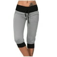 thumbnail image 2 of Frostluinai Capri Leggings for Women Mid Waisted Drawstring Soft Workout Capris with Pockets Plus Size Color Block Sweatpants, 2 of 7