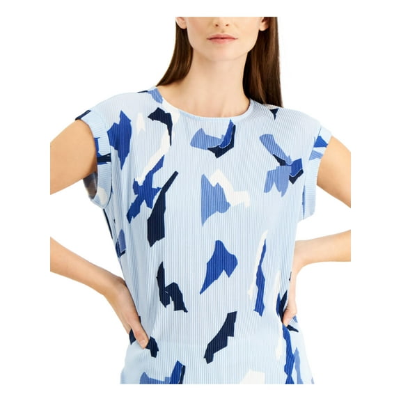 Alfani Womens Abstract Sleeveless Blouse Top, Blue, Small