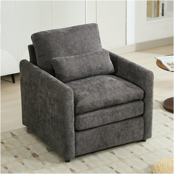 JERFIT Modern Chenille Upholstered Armchair with Lumbar Pillow, Oversized Cloud Sofa Chair for Living Room, Plush Comfort, Grey