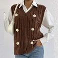 thumbnail image 5 of Sweater Vest for Women Button Down V Neck Sweater Ribbed Knit Outwear Tops Coffee Free Size, 5 of 7