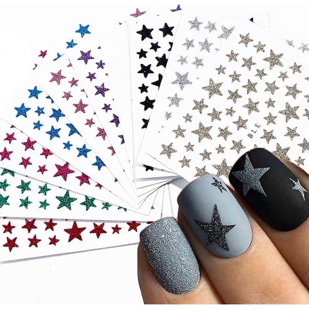10 Sheets Star Nail Art Stickers Decals Nail Art Supplies 3D Self-Adhesive Nail Slider Stars Stickers Glitter Stars Decoration Decal Tips Manicure