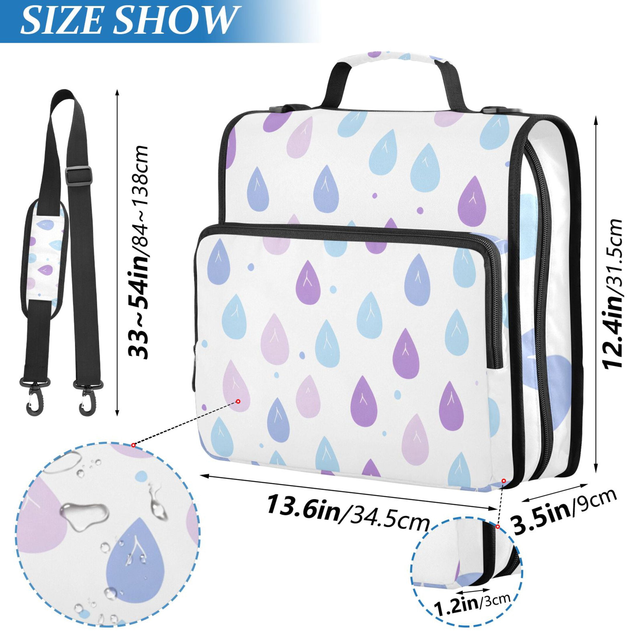 3 Ring Zipper Binder with Shoulder Strap Waterproof Trapper Keeper 2 Inch D-Ring 500 Sheets Capacity Cartoon Raindrop