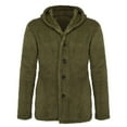 thumbnail image 5 of Domuza Fuzzy Sherpa Jacket Men Fluffy Fleece Open Front Cardigan Button Up Hooded Coat Fall Winter Warm Thicken Lined Soft Comfy Outwear Army Green L, 5 of 5