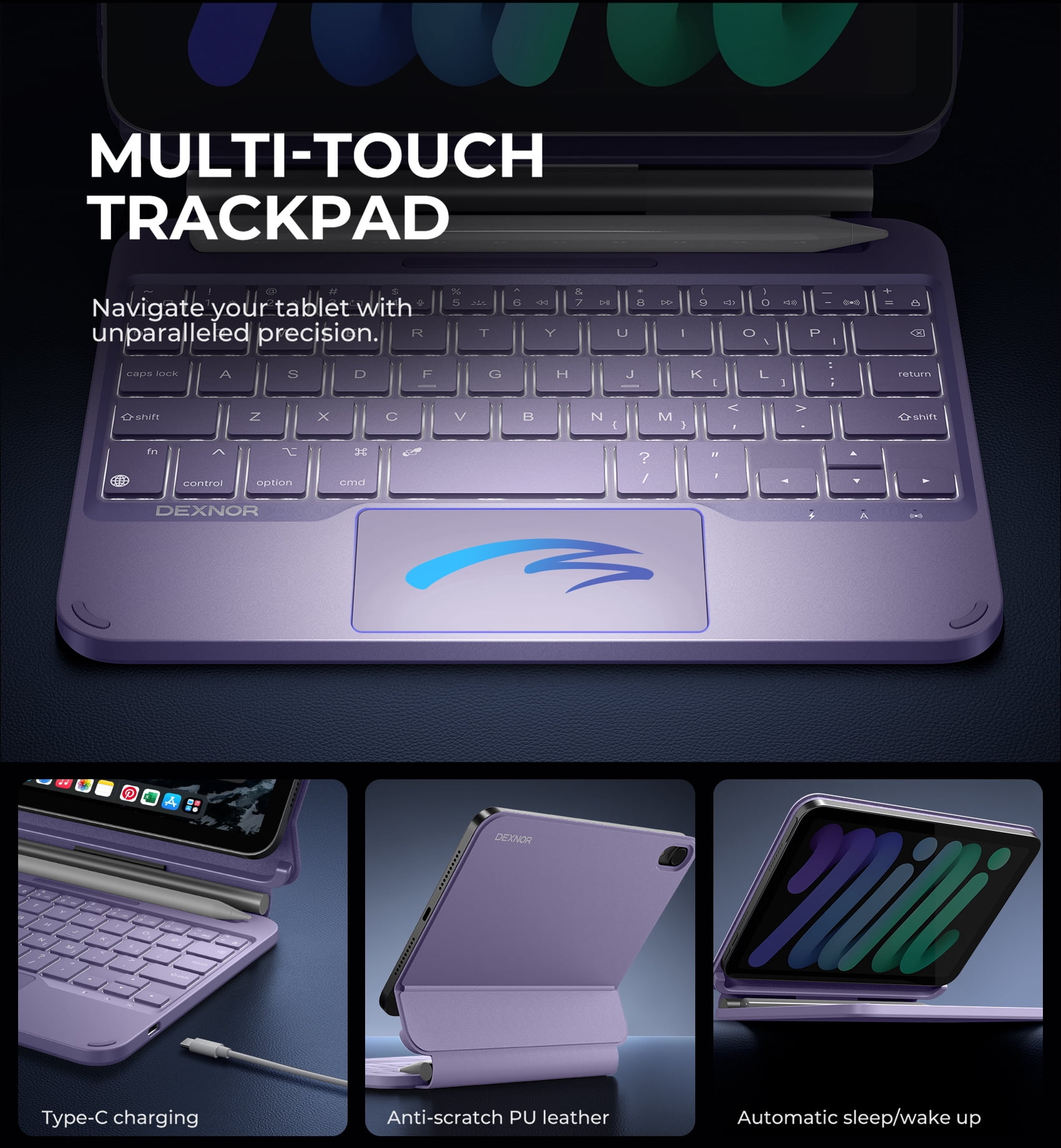 Dexnor for iPad mini 7 (A17 Pro)/Mini 6 Case with Keyboard, Magnetic Floating Cantilever Stand with Trackpad Pencil Holder Backlit Keyboard Case for iPad mini 7th(2024)/6th (2021) Generation, Purple