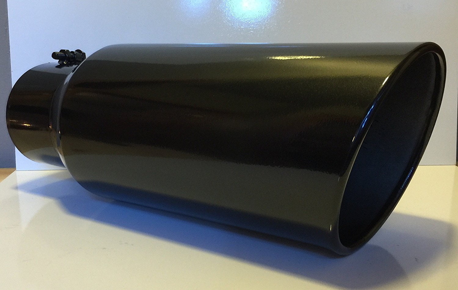 5" Inlet x 8" Outlet x 18" Long Rolled Edge GLOSS BLACK Diesel Exhaust