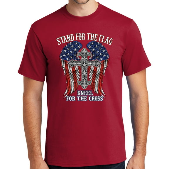 Mens Kneel for the Cross, Stand for the Flag Tee Shirt, 5XL Red