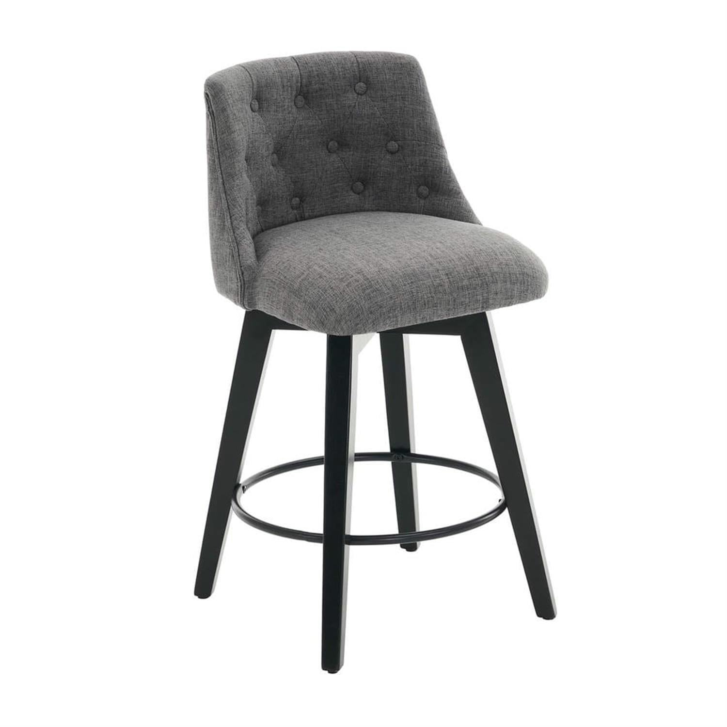 Demi Bonn 35" Counter Height Bar Stools Set of 2, Linen Fabric Swivel Barstools with Tufted Back, Kitchen Island Countertop Chairs for Dining Room, Gray