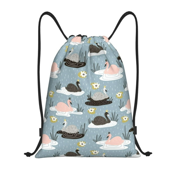 Lsque Swan Princess On Lake Print Drawstring Backpack Bag Sport Gym Sackpack Cinch Bags Drawstring Bags Draw String Sport Bag-Medium
