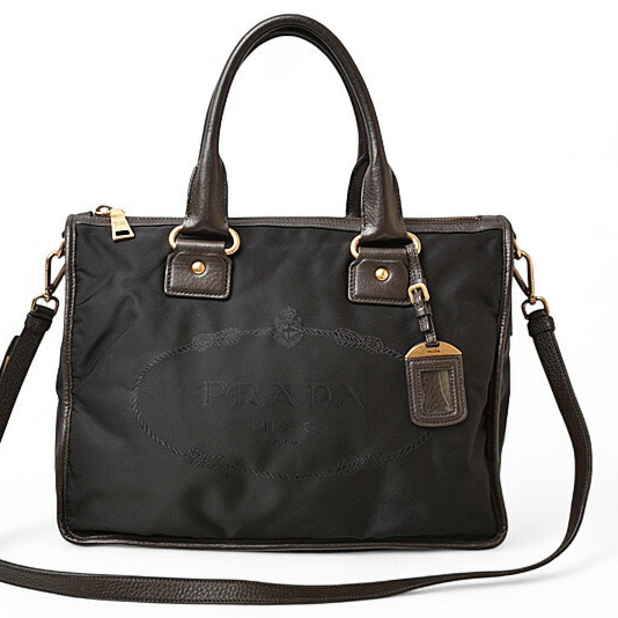 Pre-Owned PRADA CANAPA Tote Bag Handbag Beaded Studs Canvas