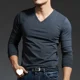 thumbnail image 2 of Venta al por mayor de camisetas ajustadas de manga larga con cuello en V para hombre, color gris oscuro, capa base, jersey interior ajustado, colección de otoño de moda, 2 of 4