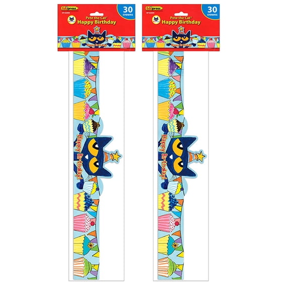 Teacher Created Resources Pete the Cat Happy Birthday Crowns, 30 Per Pack, 2 Packs