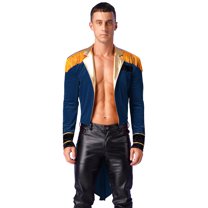 TiaoBug Mens Circus Ringmaster Showman Jacket Long Sleeve Tassel Velvet Swallow-Tailed Coat Halloween Costume Dark Blue M