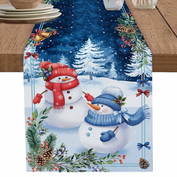 nqOlkjepod Christmas Table Runner 90 Inches Long Farmhouse Dress Scarves, Xmas Snowman Tree Snowflake Pine Cones Dining Tablerunner for Coffee Table/Kitchen Island/Party Décor, 13" x 90"
