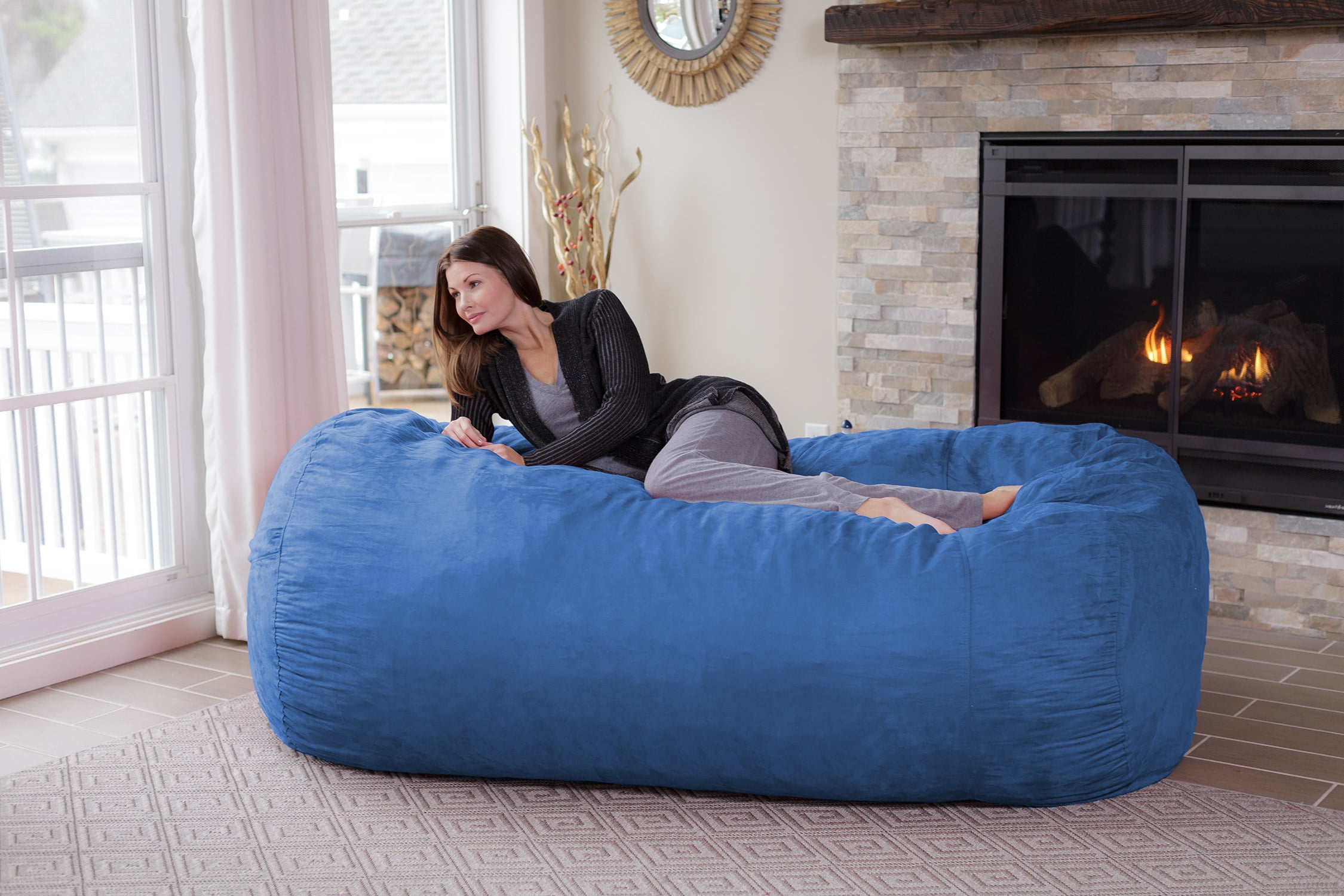 Chill Sack Bean Bag Chair, Memory Foam Lounger with Microsuede Cover, Kids, Adults, 7.5 ft, Royal Blue