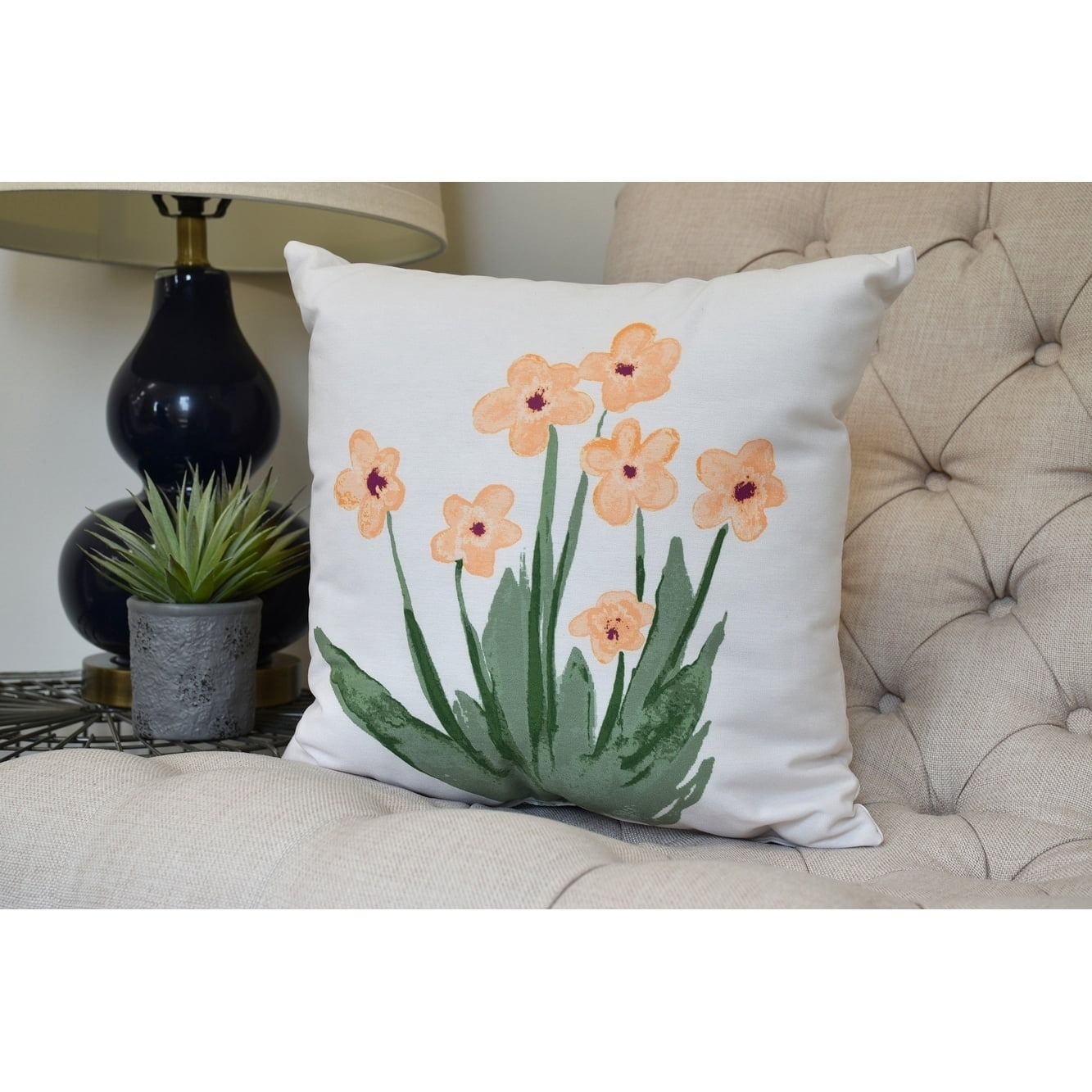 Simply Daisy, 18 x 18 inch,Pretty Little Flower Decorative Pillow,Yellow