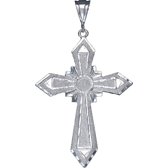 Large Sterling Silver Cross without Jesus Pendant Necklace with Diamond Cuts