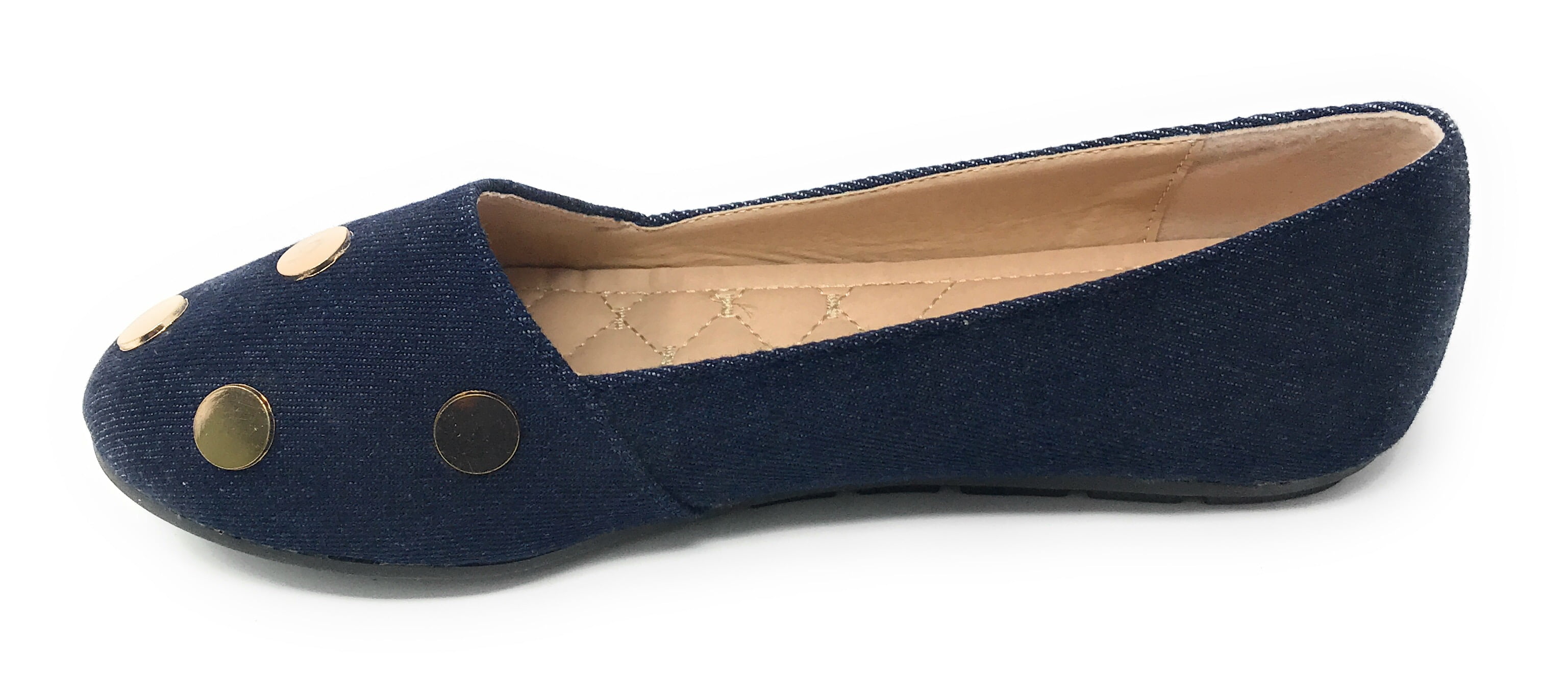 Victoria K Women's Round Gold Studs Denim Ballerina Flats