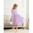 thumbnail image 3 of Oudiya Girls Contrast Mesh Short Sleeve Dress Puffy Casual A Line Party Purple Dress for Kids 3-12Y, 3 of 7