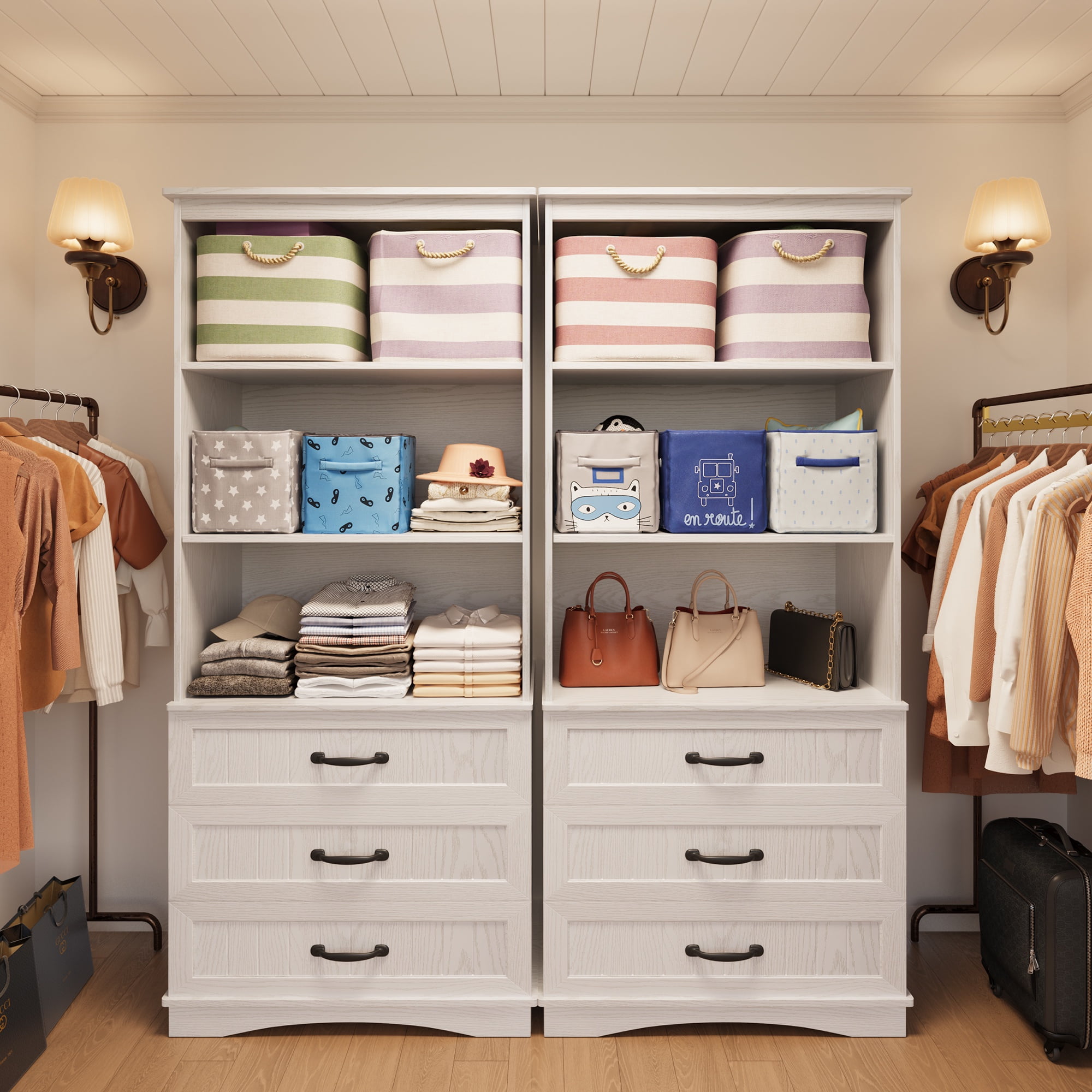 Asofer 69.7" Tall White Bookcase with 3 Drawers, Storage Cabinet for Office, Living Room, Bedroom