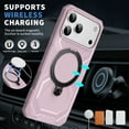 thumbnail image 3 of Allytechgroup iPhone 17 Case with Screen Protector, Compatible wiht Magsafe Hybrid TPU Hard PC Shockproof Anti-Scratch Ring Holder Kickstand Phone Case for Apple iPhone 17, Pink, 3 of 6