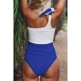 thumbnail image 4 of Traje de baño de una pieza para mujer, con bloques de color, un hombro, lazo y nudo, 4 of 6