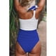 thumbnail image 4 of Traje de baño de una pieza para mujer, traje de baño con lazo y un hombro, bloque de color, 4 of 6