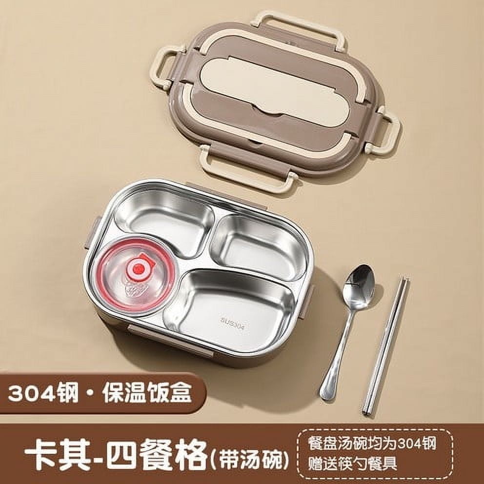 Fmbmuo Multicolor Heated Lunch Box Reusable Stainless Steel Stackable Bento Box, with Cutlery Leakproof 4-Compartment Food/Fruit Storage Containers Microwave & Dishwasher Safe
