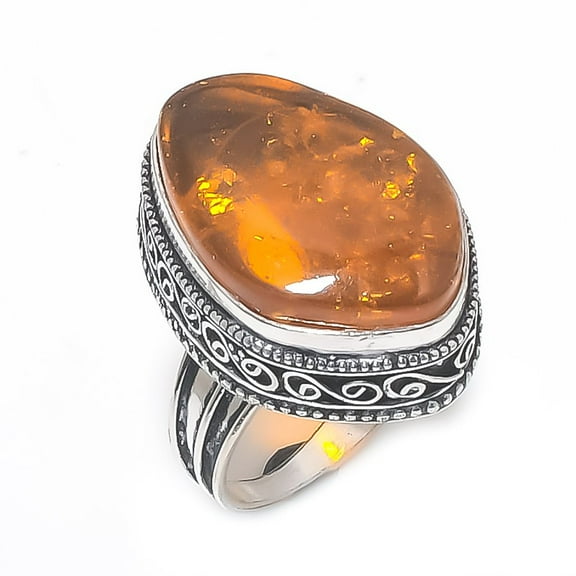 Natural Baltic Amber Gemstone 925 Sterling Silver Jewelry Ring Size 9