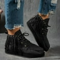 thumbnail image 2 of Rokment Womens Winter Fringe Platform Ankle Boots Warm Fleece Lined Boho Casual Suede Lace up Combat Snow Short Booties Black Size 6, 2 of 4
