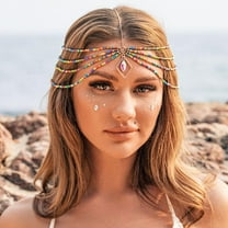 Boho Beaded Layered Head Chain Beach Tassel Headbands Adjustable Gold Drop Headpiece Festival Hair Jewelry Accessories for Women and Girls TL07 (Rainbow)