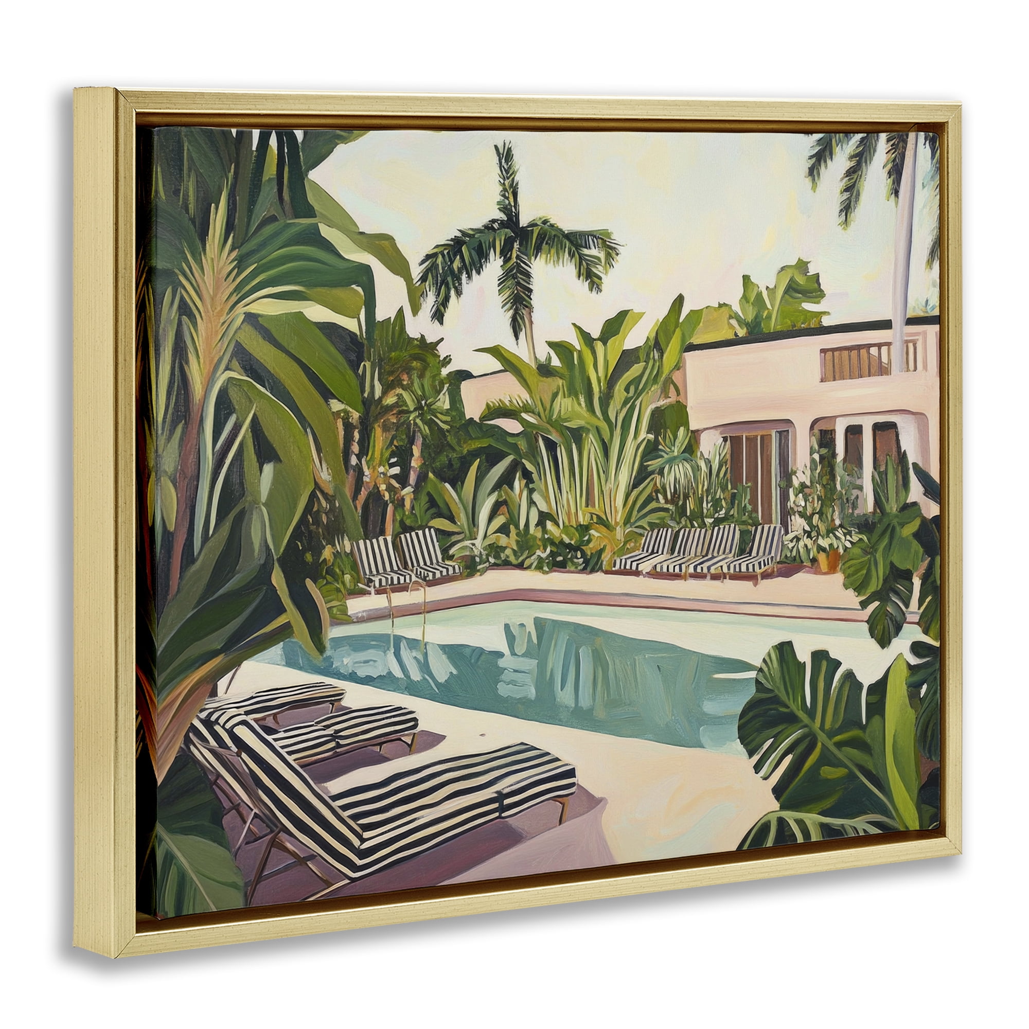Stupell Industries Poolside Resort Lounge Chairs Gold Framed Floater Canvas Wall Art, design by Sisi and Seb