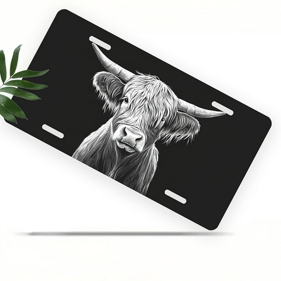 License Plate, Highland Cow Portrait Decorative Front,Personalized Stainless Steel License Plate Cover For Men Women,12.2" X 6.2"