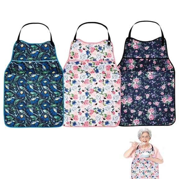 Xiyztok 3 Pcs Adult Bib with Top Pocket Crumb Catcher Adjustable Bib for Adult Reusable Dining Clothing Protector for Elderly Women