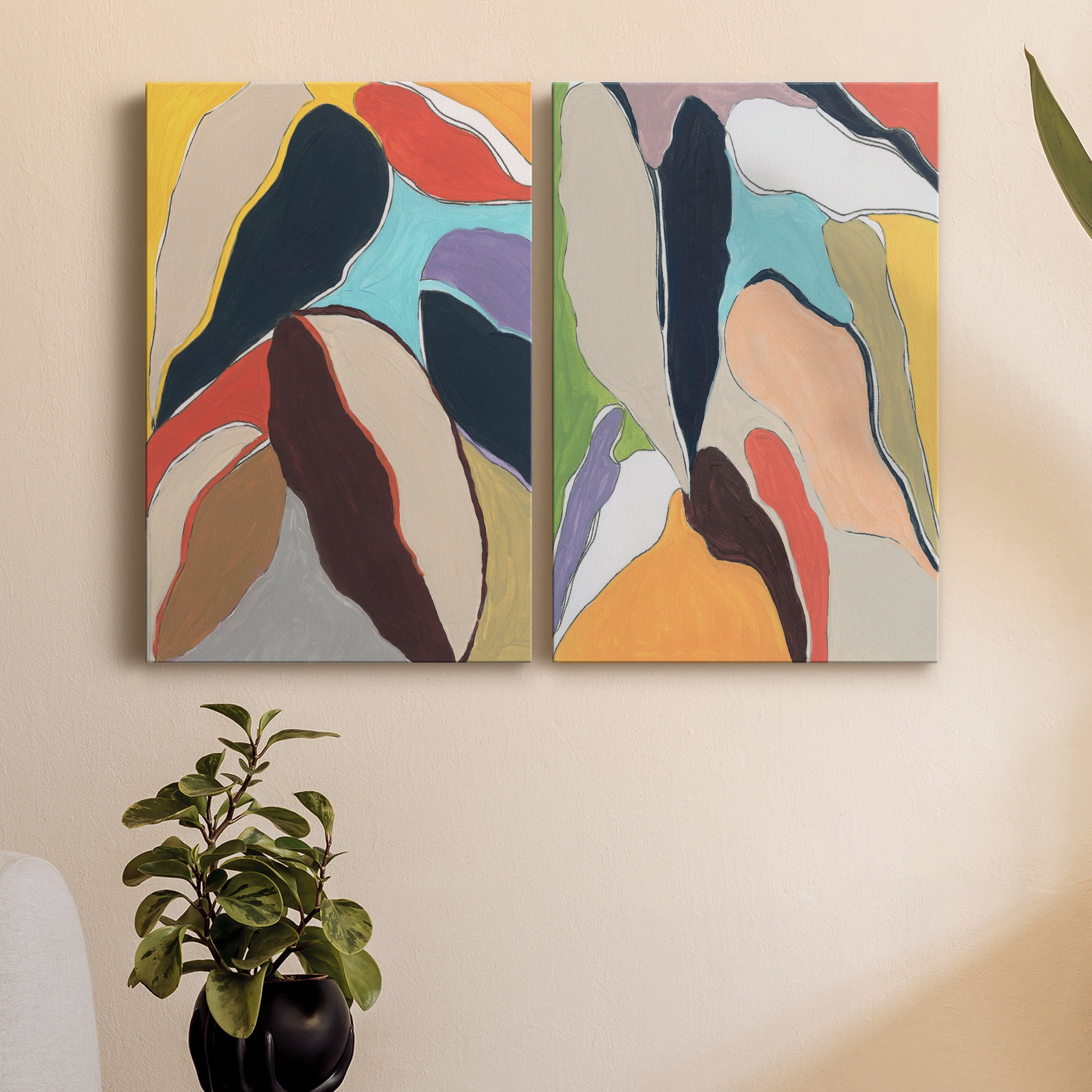 Botanical Revisit I Premium Gallery Wrapped Canvas - Ready to Hang - Set of 2 - 32 x 48 Each