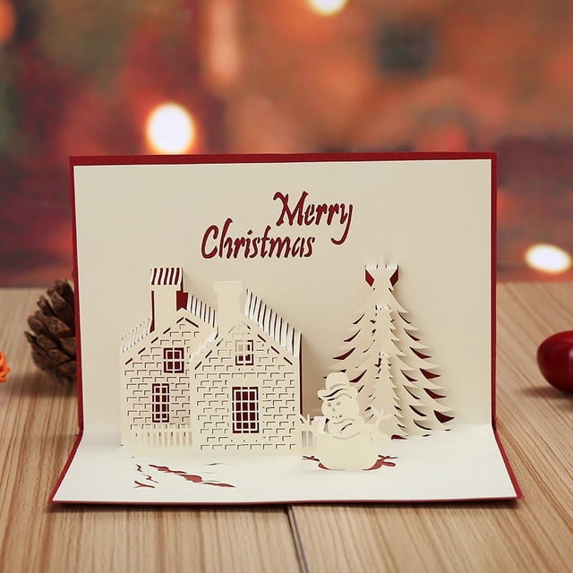 10 tarjetas de felicitación de Navidad ahuecadas creativas tridimensionales Tarjetas de felicitación de Año Nuevo Castillo de Navidad