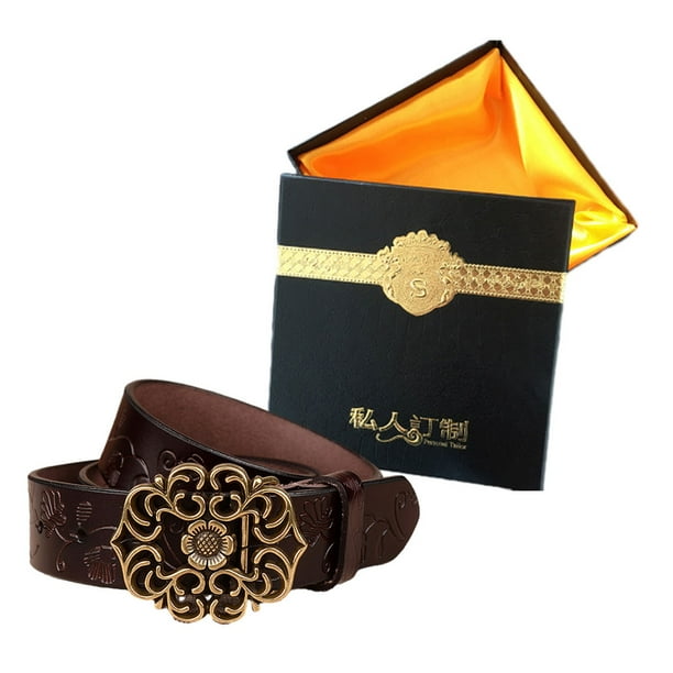 Cinturón de cuero elegante Qarigey con hebilla de flor para vaqueros Cinturones Café 115cm