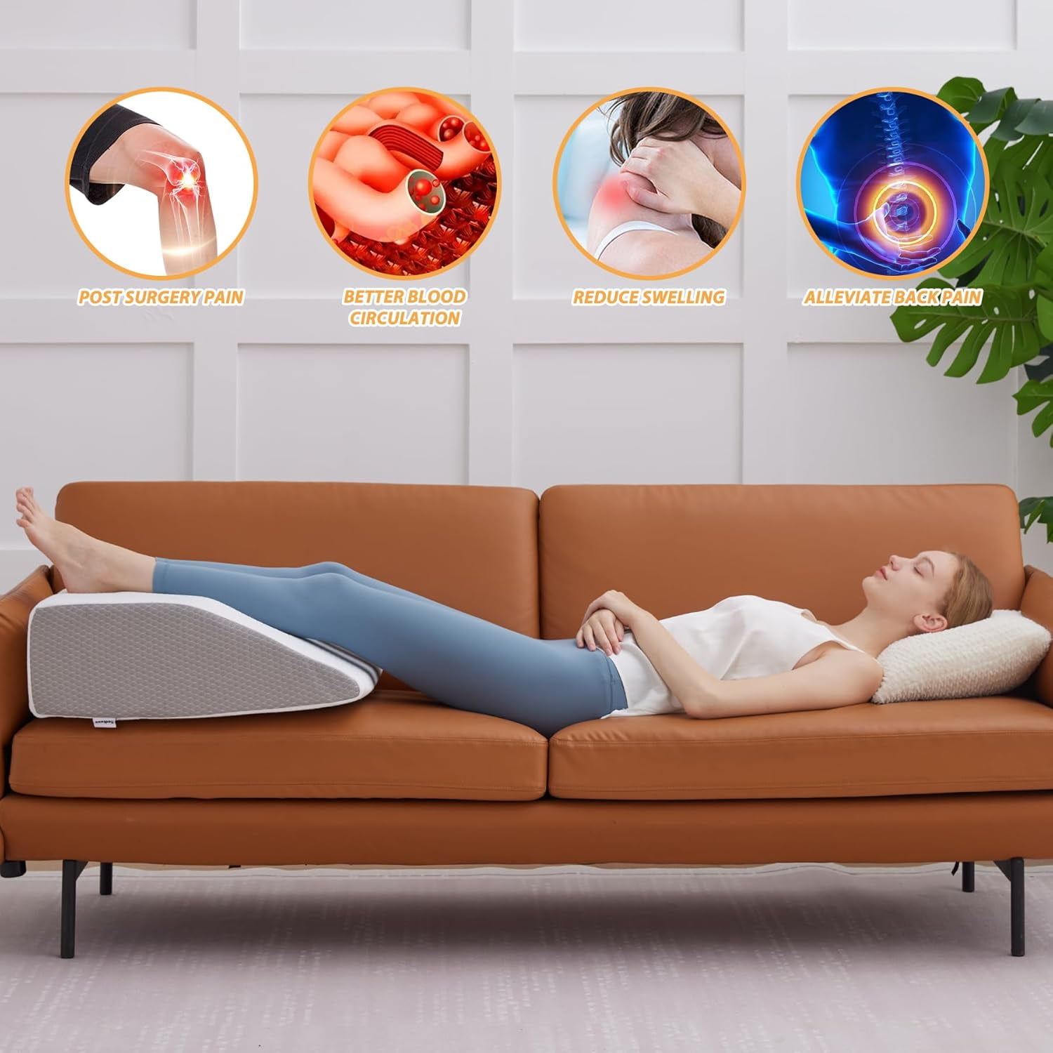 8in Leg Elevation Pillow for Blood Circulation, Leg Wedge Pillow for After Surgery , Foot Knee Pillow White/Grey