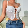 thumbnail image 4 of Womens Going Out Bustier Corsets Spaghetti Strap Sexy Cropped Corset Tops Boned Sheer Vintage Lace Bustier White, L, 4 of 7