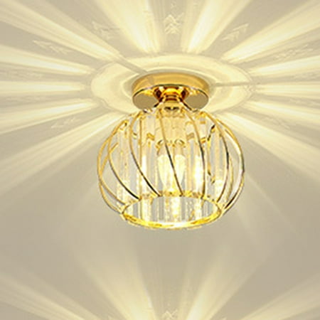 

Ceiling Lights with Crystal Semi Ceiling Light Fixture Retro Industrial Metal Cage Lighting for Farmhouse Kitchen Hallway Bedroom - Gold