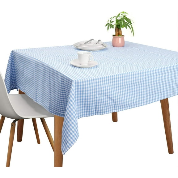 Tablecloths, Rectangle Vintage Table Covers Pure Cotton Gingham Tablecloths Oversized Christmas Holiday Home Decorative Checkered Plaid Table cloths for Everyday Dinner (Blue, 60 X 120 inch)