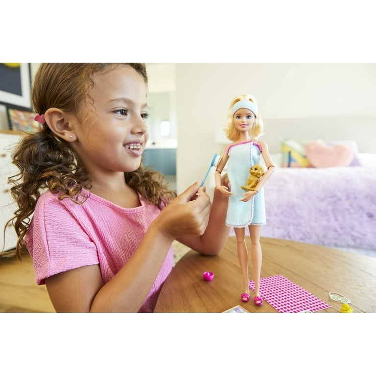 Barbie Spa Doll Set with Puppy 9 Accessories Including Rubber Duck Neck Pillow Blonde Doll