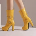 thumbnail image 5 of PiGOGI Women's Mid Calf Boots Inside Zipper High Heel Winter Boots for Women Round Toe Waterproof Fashion Casual Comfortable Yellow 43, 5 of 5