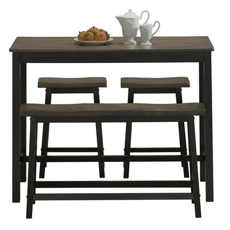 4 Pcs Solid Wood Counter Height Table Set W Height Bench 2
