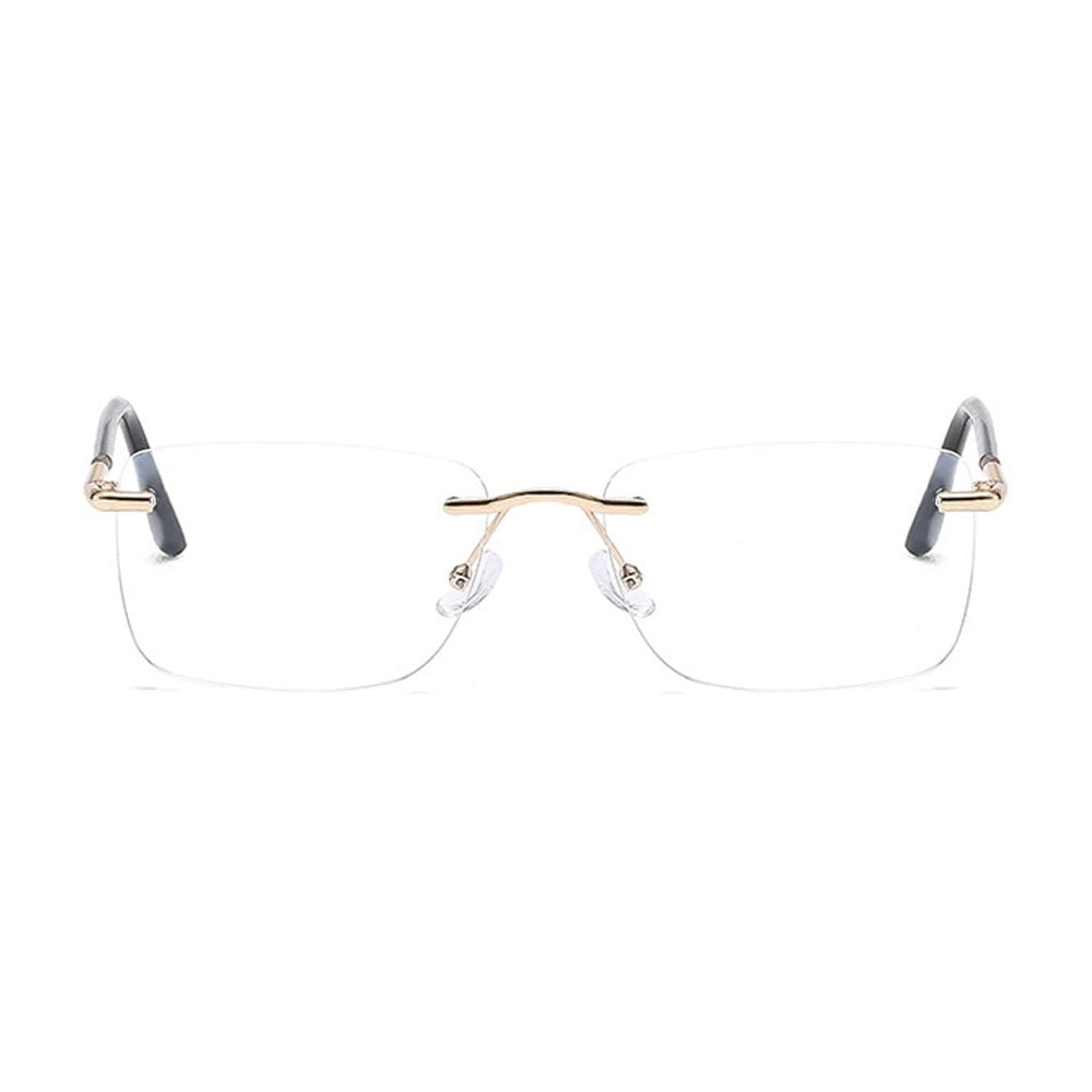 4 Pairs of Women Black Rimless Rectangular Reading Glasses, Men Frameless Metal Blue Light Blocking Readers