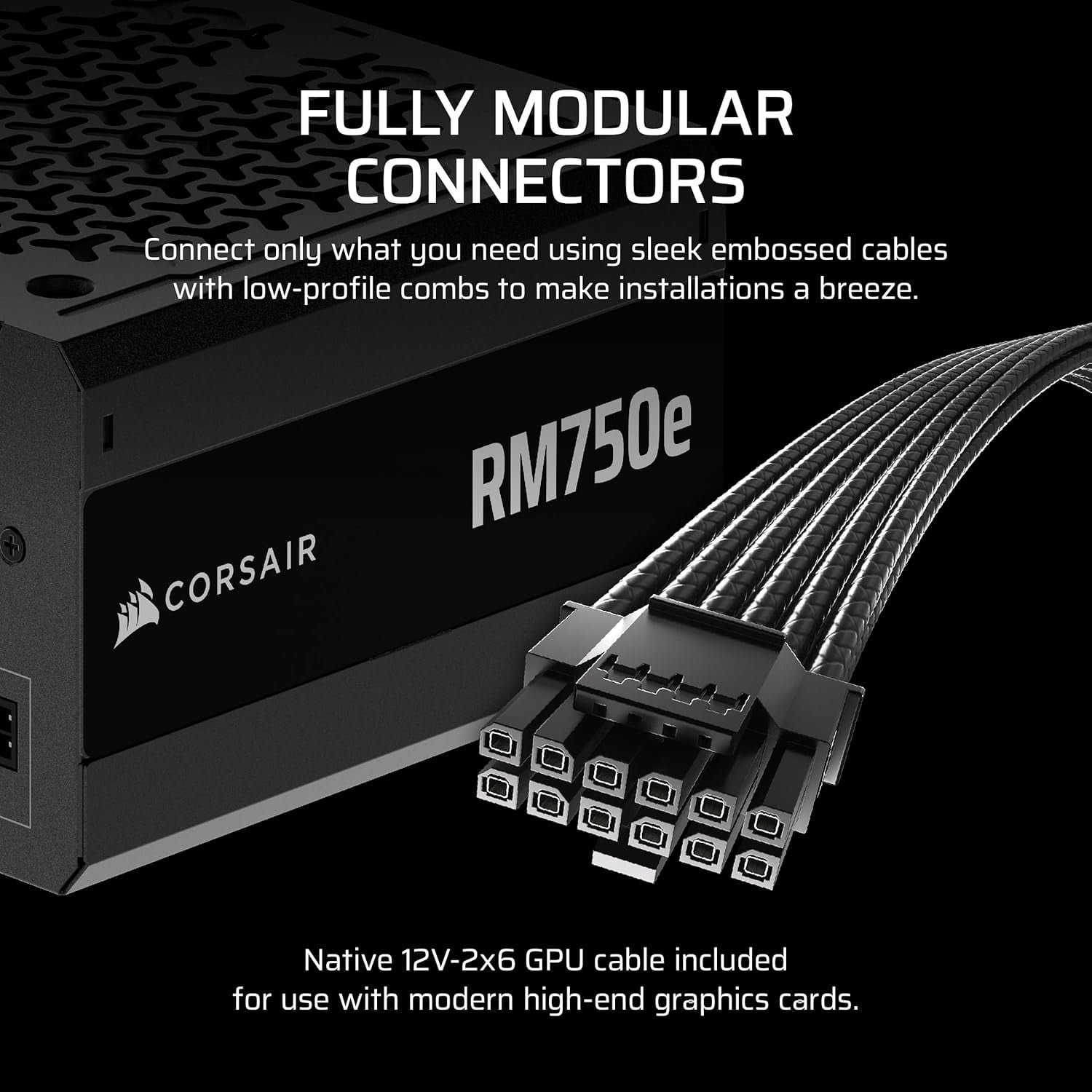 CORSAIR RM750e 2025 Fully Modular Low-Noise ATX Power Supply with 12V-2x6 Cable