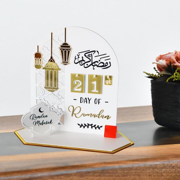 Calendario de Adviento de Ramadán 2024 Centro de mesa Decoración Eid Mubarak Placa Decoración Eid Blanco