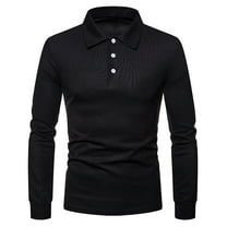 zbxnLI Men's Classic T-Shirts Long Sleeve Golf Shirts Collar Buttoned Lightweight Slim Tee Solid Color